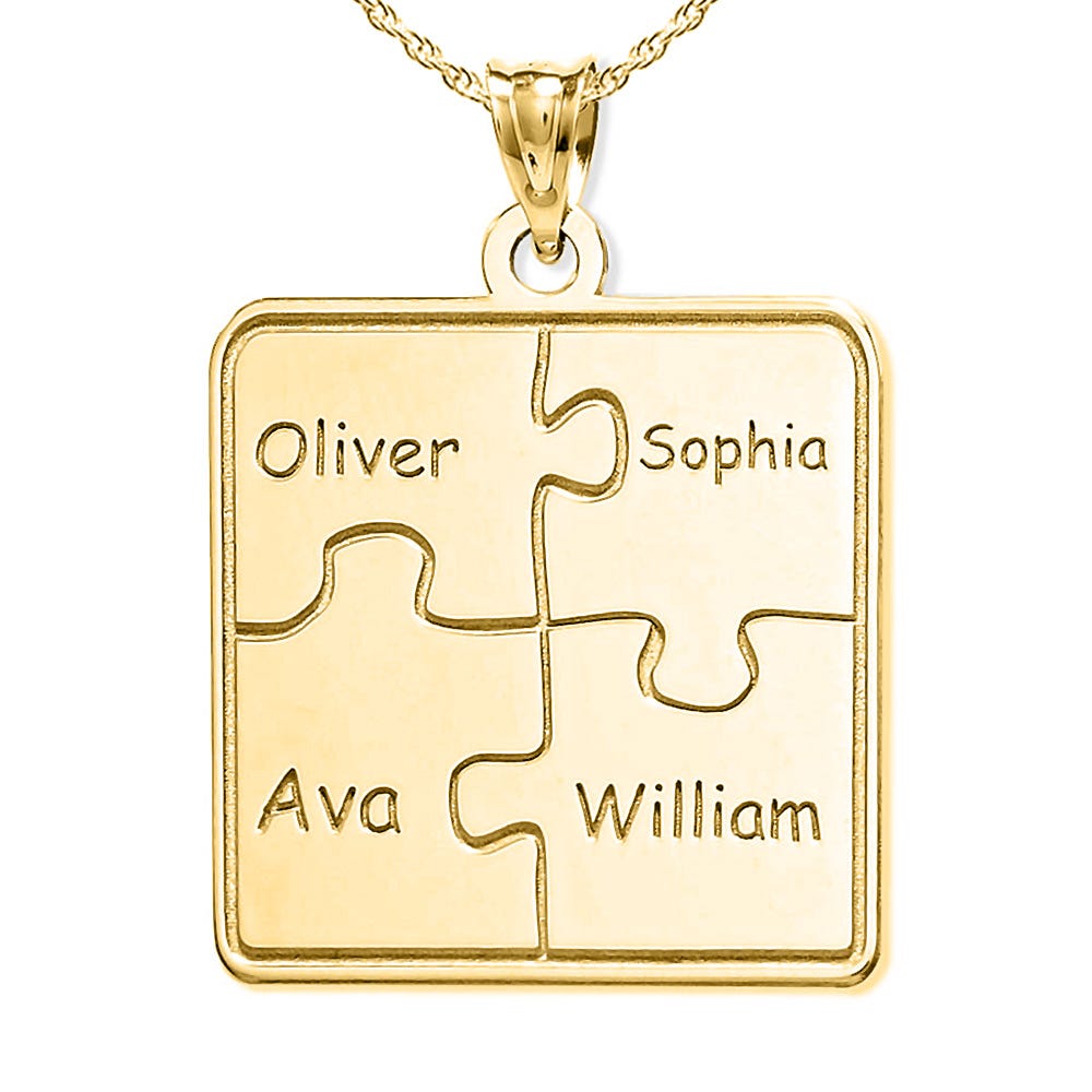 Personalized Family 4-Piece Puzzle Pendant - Includes 18 Inch Chain