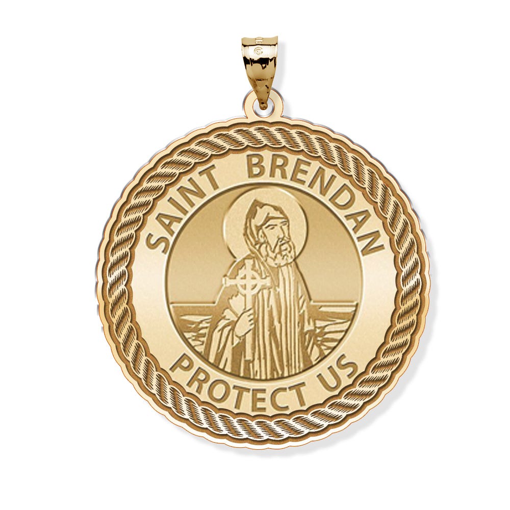 Saint Brendan Round Rope Border Religious Medal
