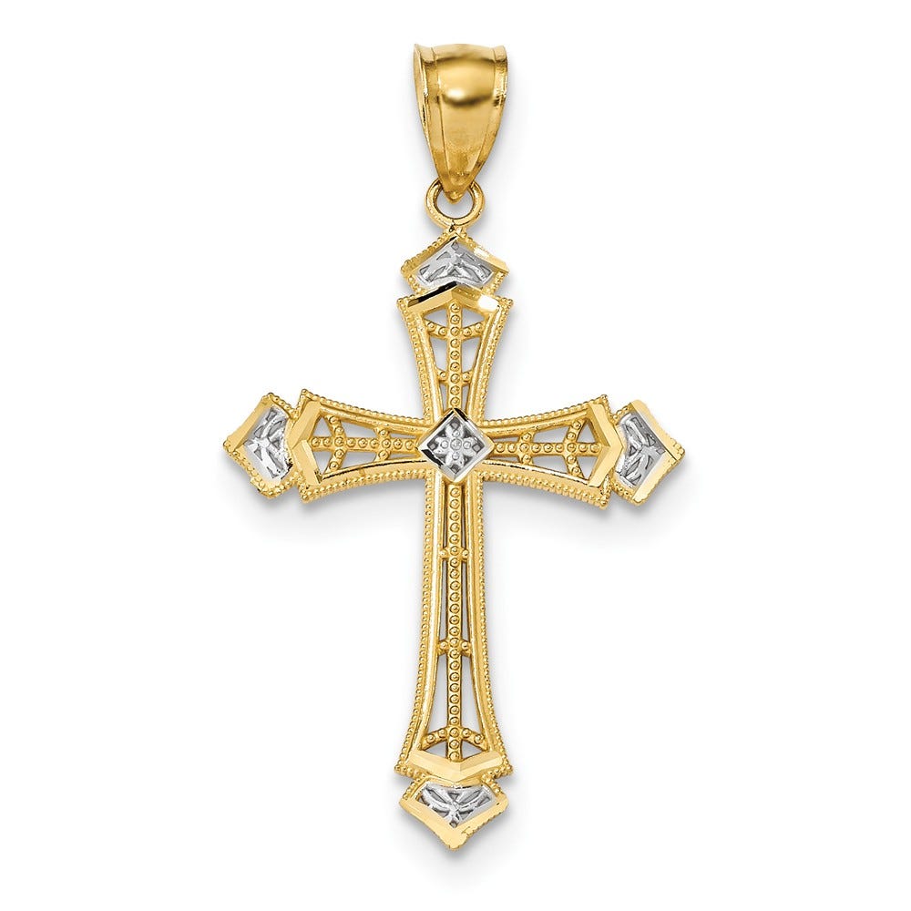 14K Rhodium Diamond-Cut Cross Pendant