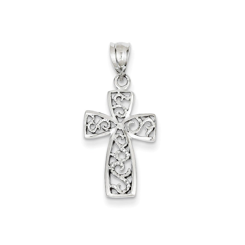 14K White Gold Filigree Cross Pendant