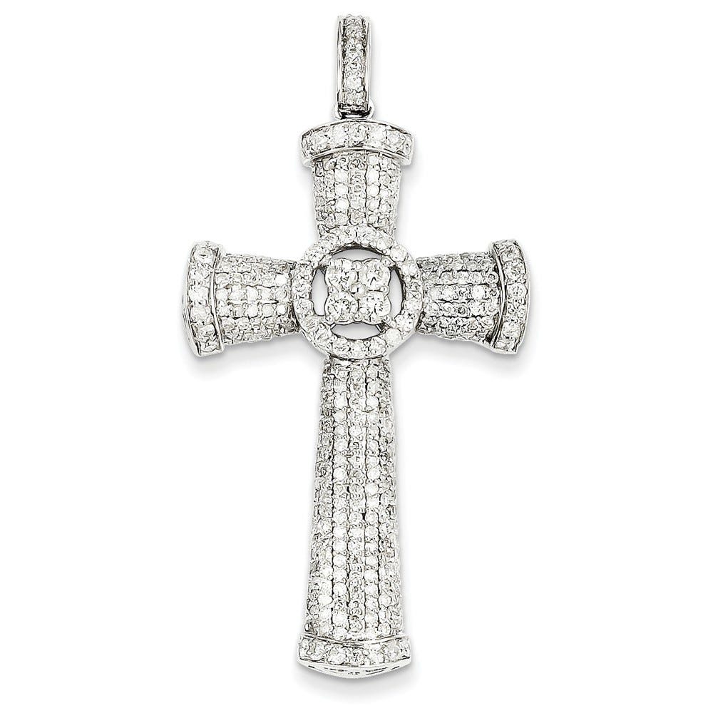 14K White Gold Diamond Cross Pendant
