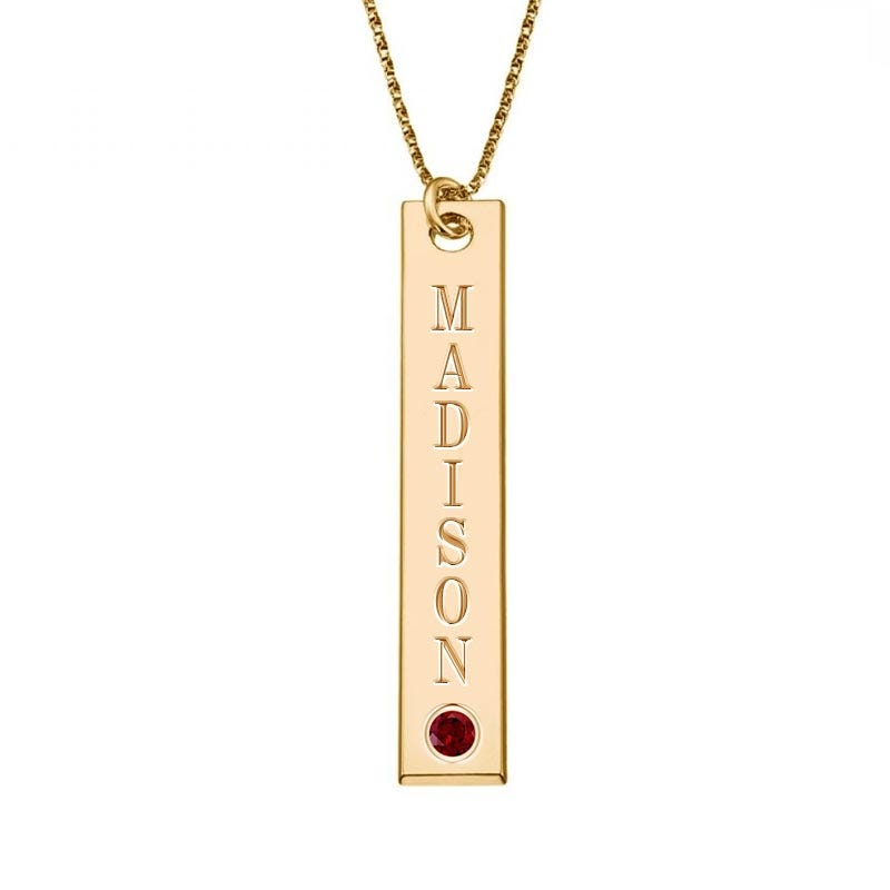 Personalized Vertical Name Necklace with Birthstone and 18" Chain
