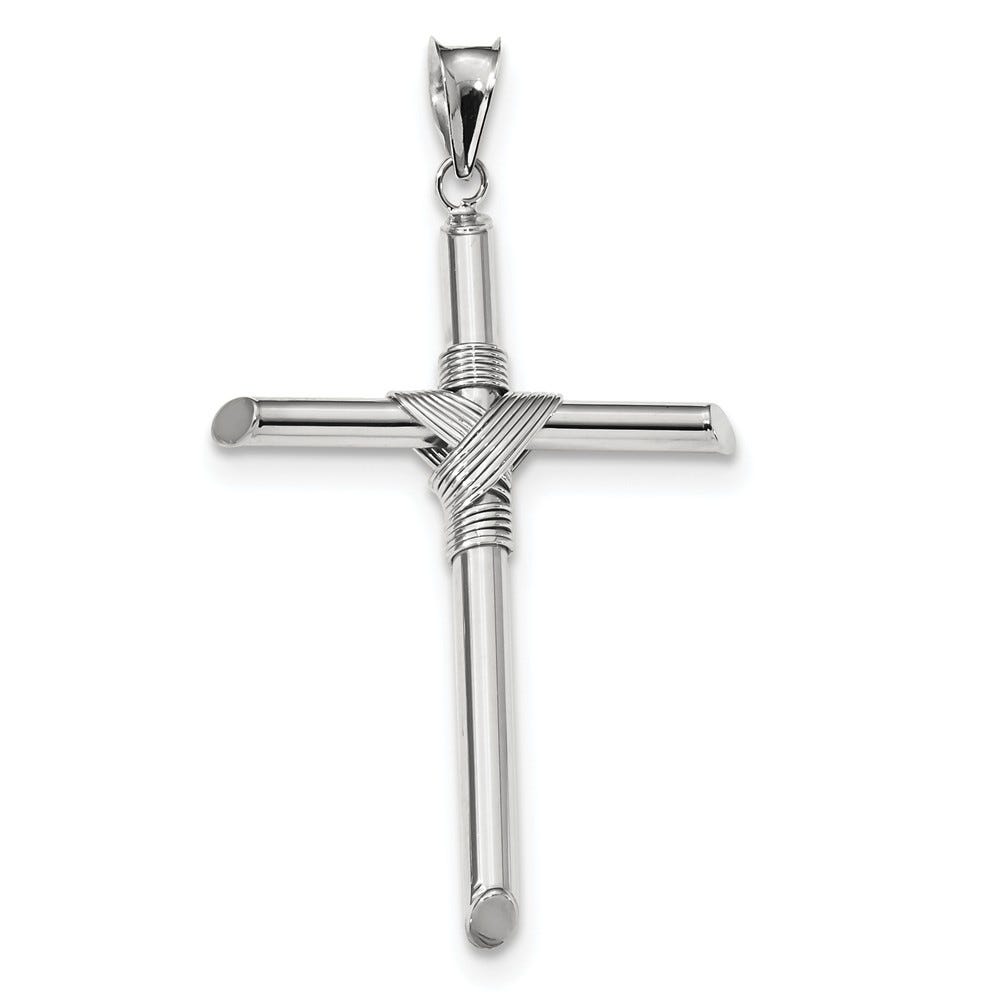 White Gold Polished Tube Cross Pendant