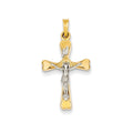 14K Two-Tone Inri Budded-Ends Crucifix Pendant