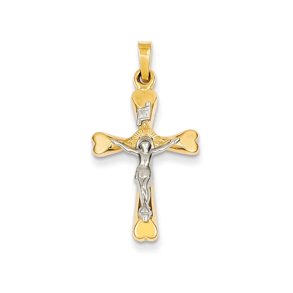 14K Two-Tone Inri Budded-Ends Crucifix Pendant