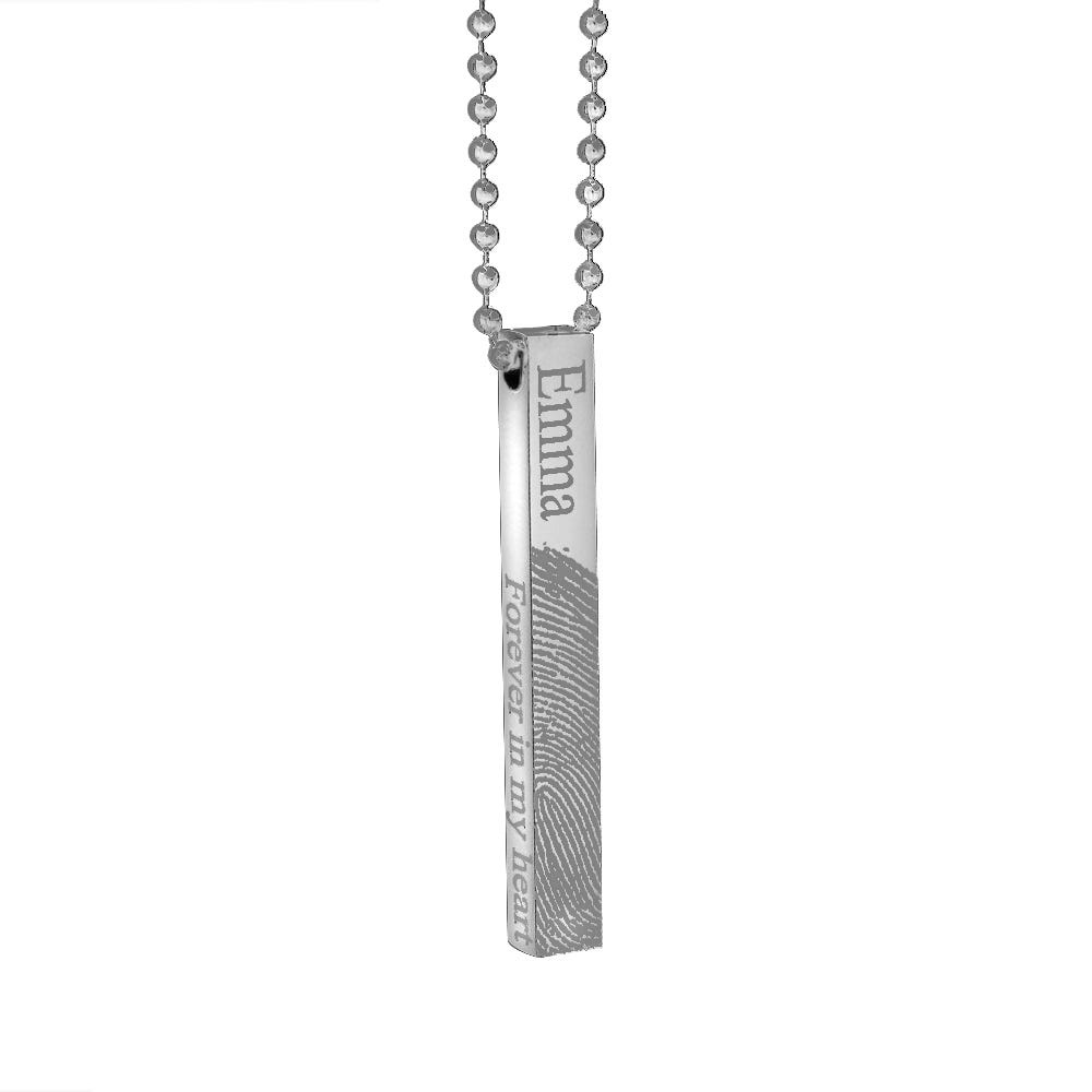 Personalized Stainless Steel Fingerprint Vertical 3D Bar with Chain