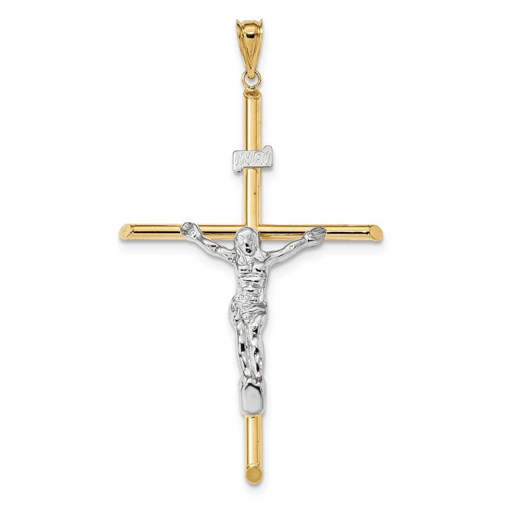 14K Two-Tone Polished Rounded Bar Jesus Crucifix Pendant