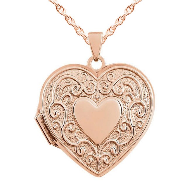 14K Rose Gold Floral Heart Photo Locket
