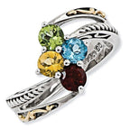 Sterling Silver & 14K Four-Stone Antiqued Mother's Ring