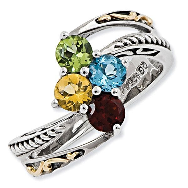Sterling Silver & 14K Four-Stone Antiqued Mother's Ring