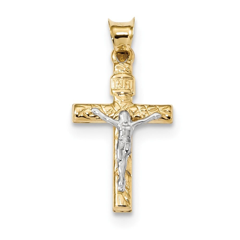 Two-Tone Textured-Arms Crucifix Pendant