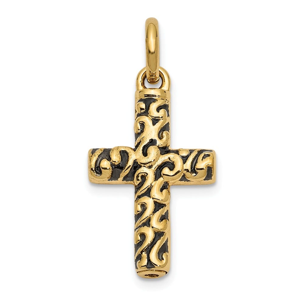 14K Yellow Gold Cross Remembrance Ash Holder Pendant