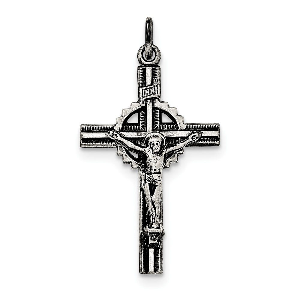 Antiqued, Textured And Polished Inri Crucifix Pendant