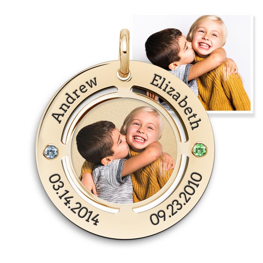 Photo Engraved Personalized Necklace with Birthstones & Text