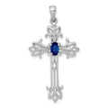 14K White Gold Sapphire Cross Pendant