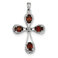 Sterling Silver Garnet And Diamond Oval-Cluster Cross Pendant