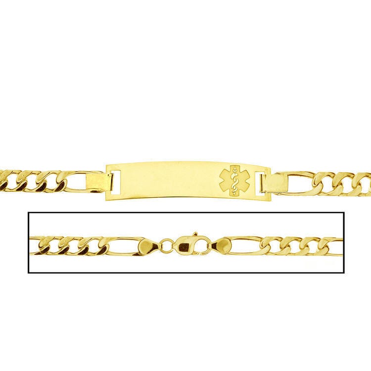 Solid 14K Yellow Gold Women's Figaro Link Medical ID Bracelet