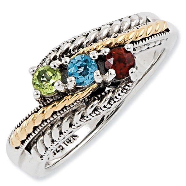 Sterling Silver & 14K Three-Stone Antiqued Mother's Ring