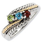 Sterling Silver & 14K Three-Stone Antiqued Mother's Ring