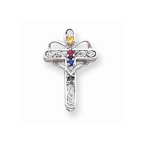 14K White Gold Mother's Cross Pendant