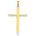 14K Yellow And Rhodium Diamond-Cut Cross Pendant