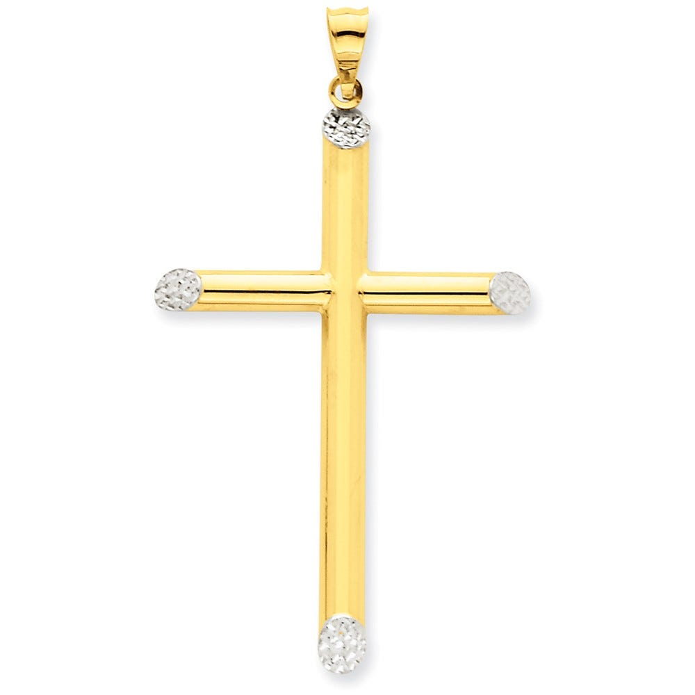 14K Yellow And Rhodium Diamond-Cut Cross Pendant