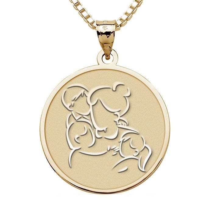 Mother with Son and Two Daughters - Round Pendant