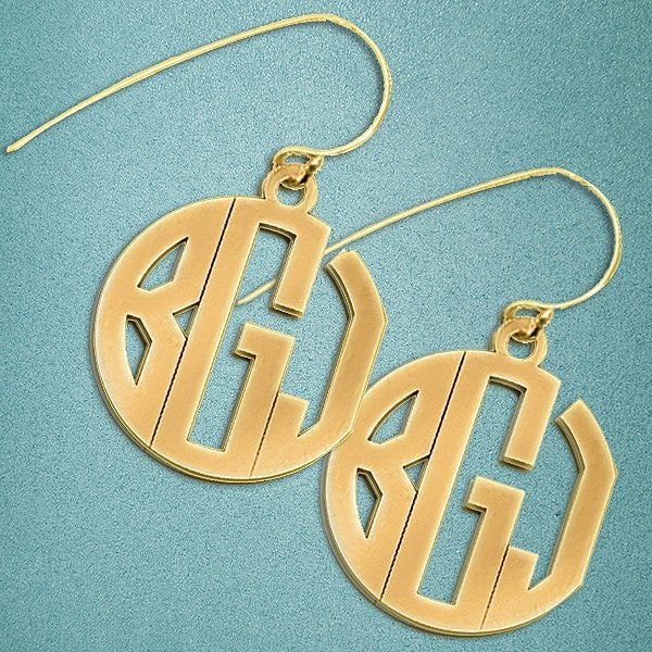 Monogram Block Round Cut-Out Earrings with Kidney Wire