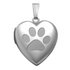 14K White Gold Dog Paw Print Heart Photo Locket