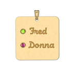 Personalized Couples Square Pendant with Two Birthstones & Names