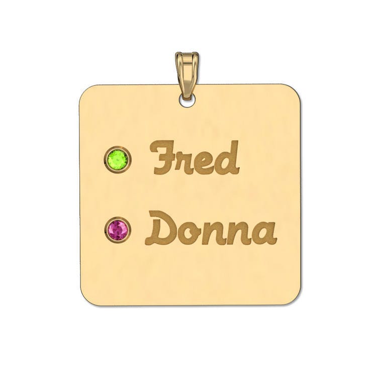 Personalized Couples Square Pendant with Two Birthstones & Names