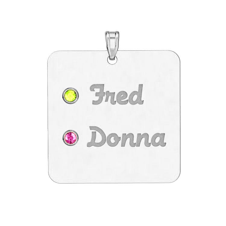 Personalized Couples Square Pendant with Two Birthstones & Names