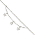 Sterling Silver Polished 2-Strand Starfish Anklet with 1 Inch Ext.