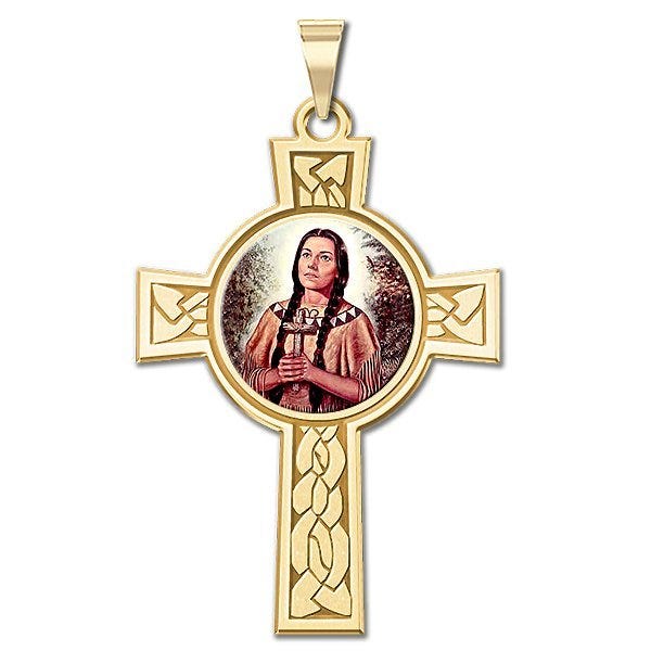 Saint Kateri Tekakwitha Cross Religious Medal "Color