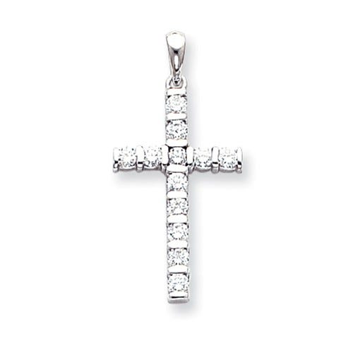 14K White Gold Aa Diamond Latin Cross Pendant