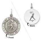 Sterling Silver Saint Christopher Double Sided Basketball Round Religious Medal