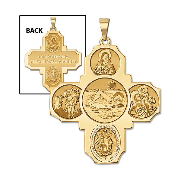 Four Way Cross - Swimming Female Religious Medal