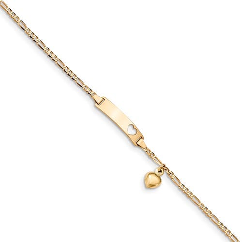 Custom Engraved 14K Gold Children's Heart Charm ID Bracelet