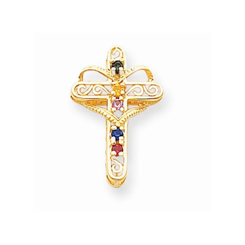 14K Genuine Five Stone Mother's Cross Pendant
