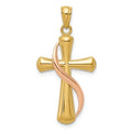 14K Two Tone Polished Diagonal-Accent Cross Pendant