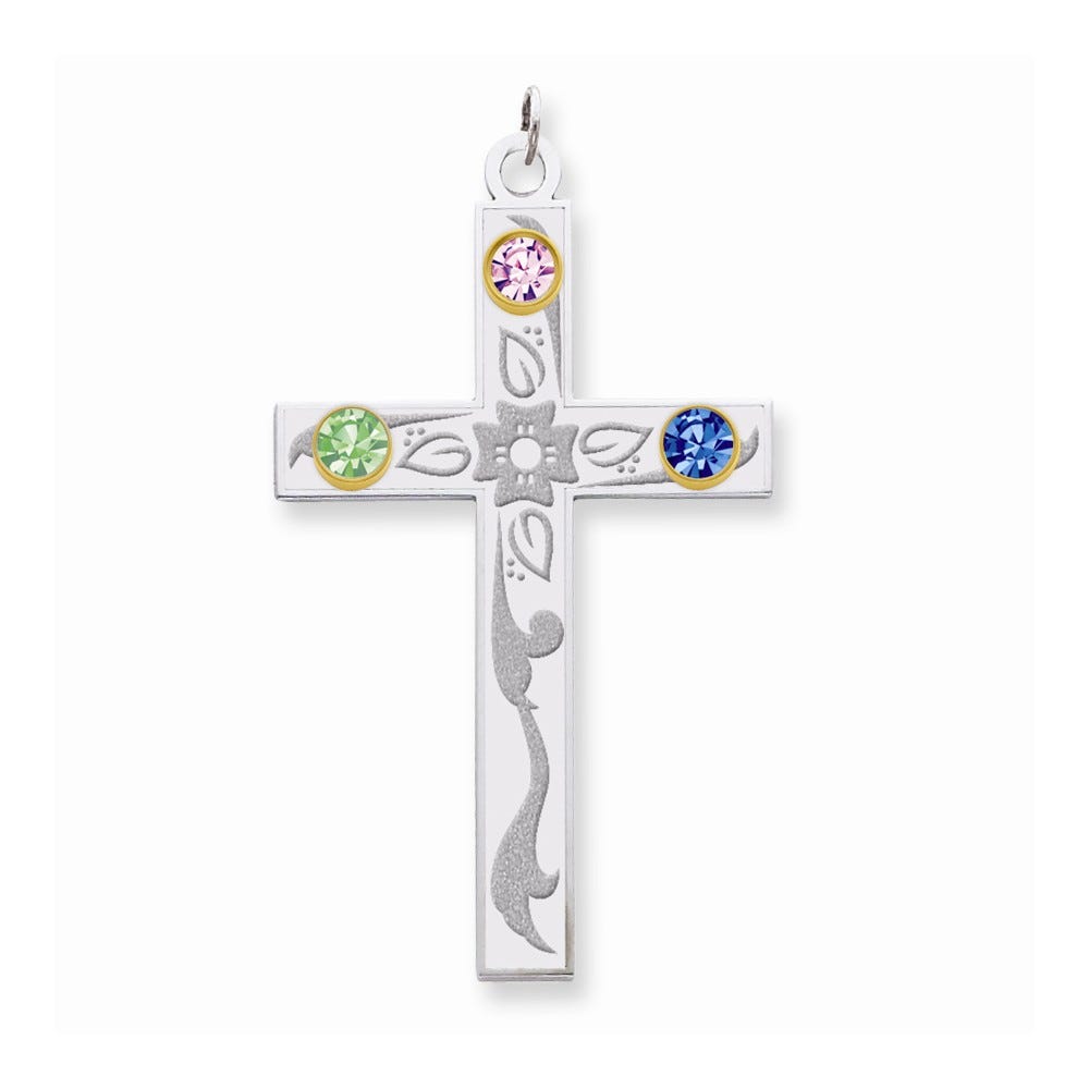 Family Cross Pendant With Crystals