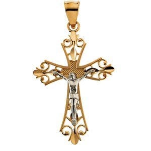 Two Tone Openwork-Scrolls Crucifix Pendant