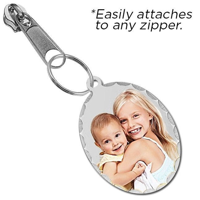 Zipper Pull Medium Oval Pendant with Diamond Cut Edge Photo Charm