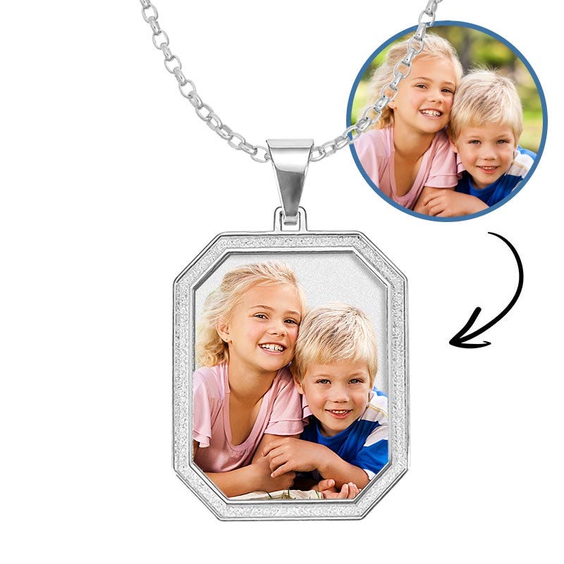 Beveled Border Photo Rectangle Necklace