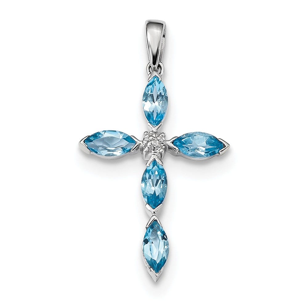 Blue Topaz And Diamond Cross Pendant