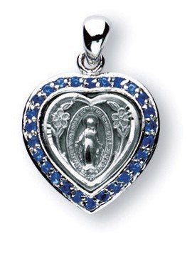 Sterling Silver Miraculous Medal With Synthetic Sapphires