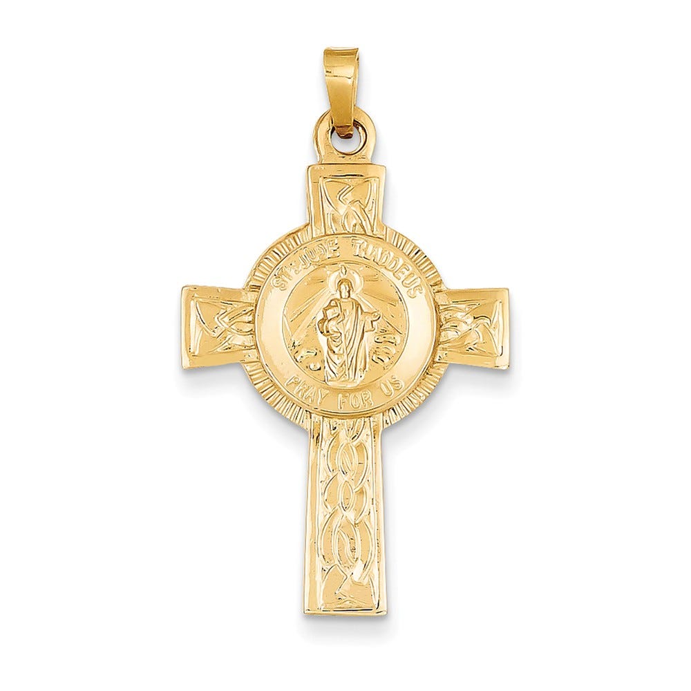 14K Cross With St. Jude Medal Pendant