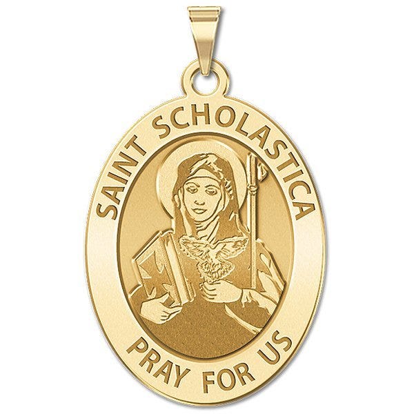 Saint Scholastica Religious Medal Oval