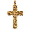 14K Yellow Gold Ornate Scroll Cross Pendant