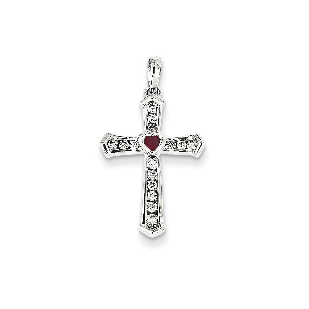 White Gold Ruby And Diamond Cross Pendant
